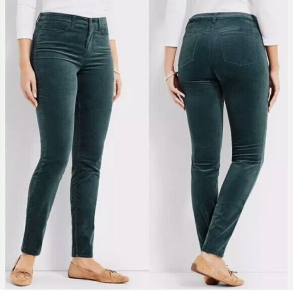 TALBOTS Flawless Five-Pocket Jegging Velvet Crop Skinny Pants Green  Sz 16 P - Picture 1 of 12